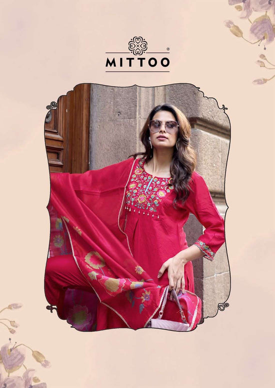 Mittoo Aarzoo Viscose Weaving Handwork Kurti Pant Dupatta Set