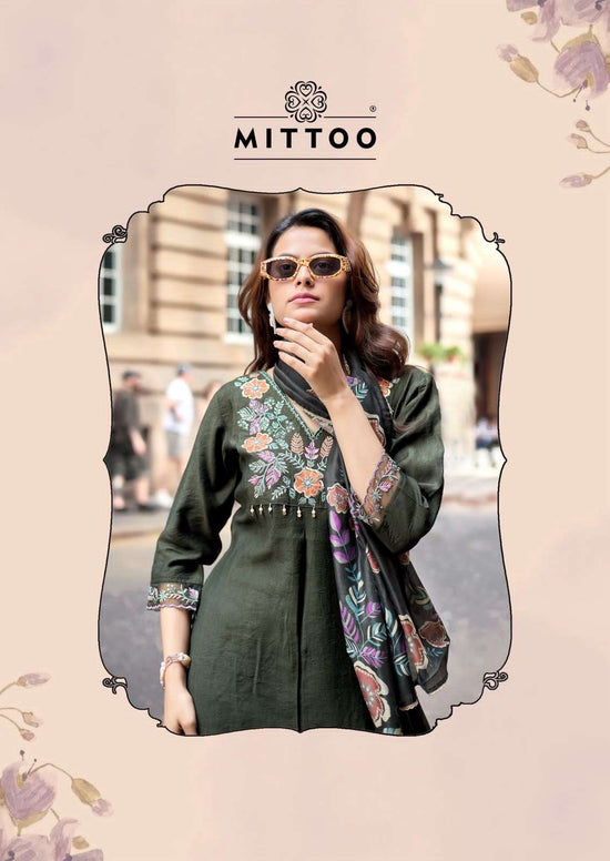 Mittoo Aarzoo Viscose Weaving Handwork Kurti Pant Dupatta Set