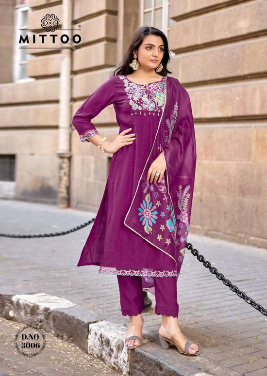 Mittoo Aarzoo Viscose Weaving Handwork Kurti Pant Dupatta Set