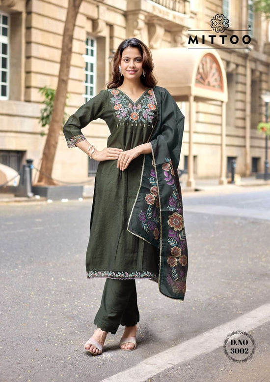 Mittoo Aarzoo Viscose Weaving Handwork Kurti Pant Dupatta Set