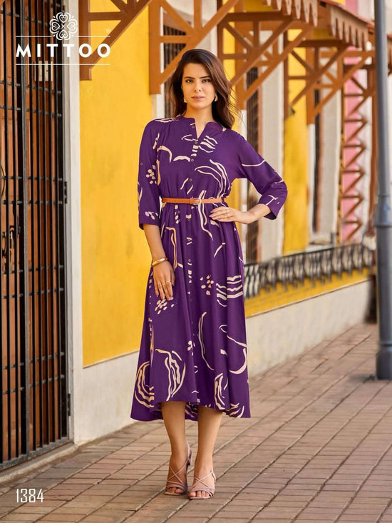 Mittoo Belt Vol 27 Rayon Printed Western Wear Midi Dress