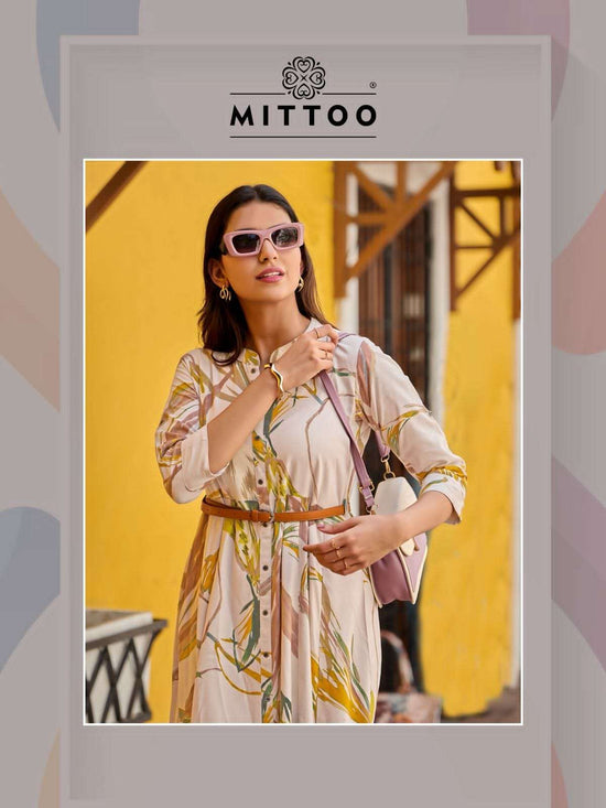 Mittoo Belt Vol 27 Rayon Printed Western Wear Midi Dress