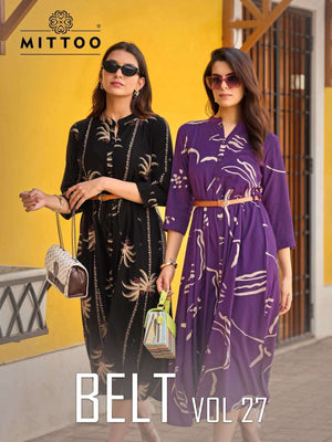 Mittoo Belt Vol 27 Rayon Printed Western Wear Midi Dress - Amrah Wholesale