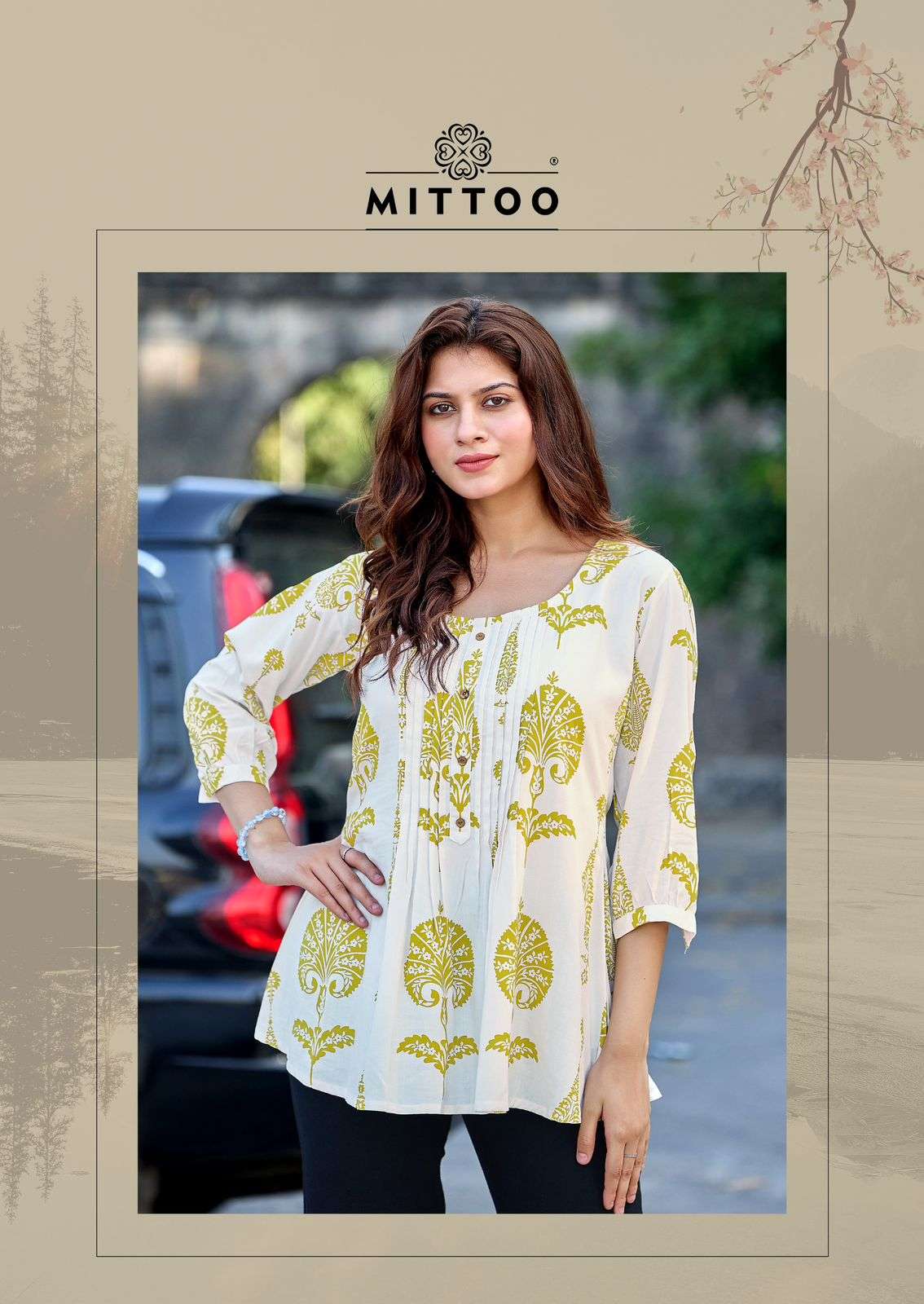 Mittoo Crispy Rayon Printed Western Tops
