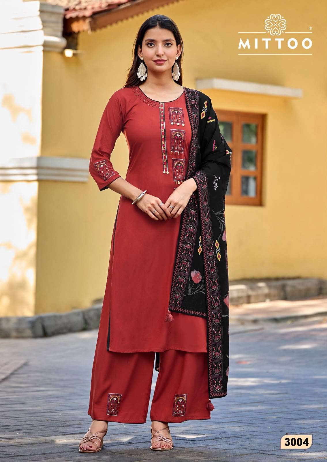 Mittoo Noorika Heavy Rayon Kurti Pant Dupatta Set Wholesale