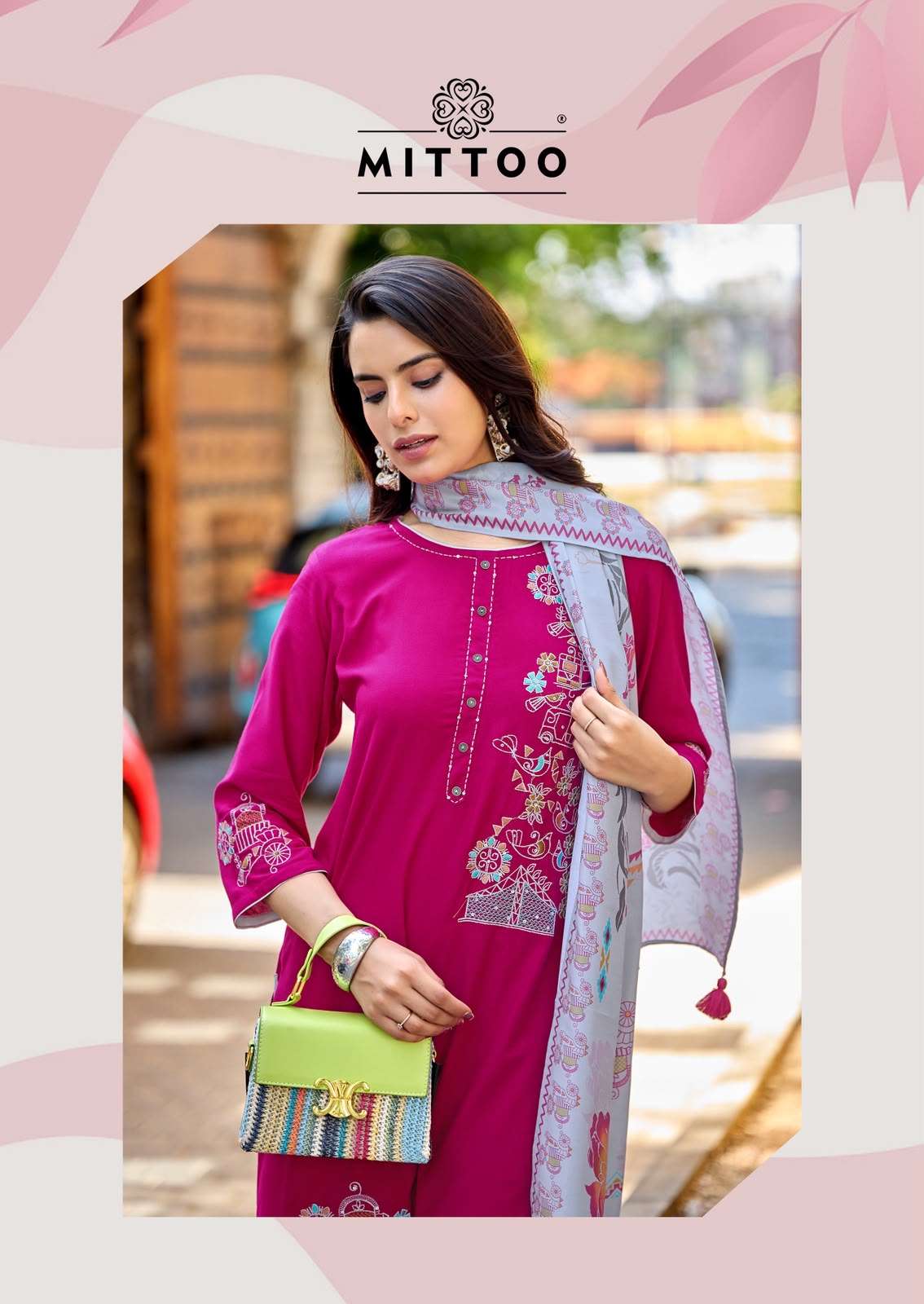 Mittoo Noorika Heavy Rayon Kurti Pant Dupatta Set Wholesale