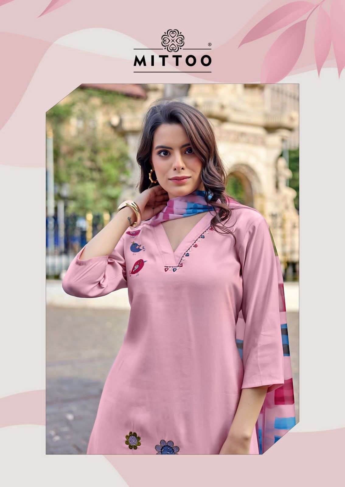 Mittoo Vanshika Roman Silk Thread Work Palazzo Suit Set - Amrah Wholesale