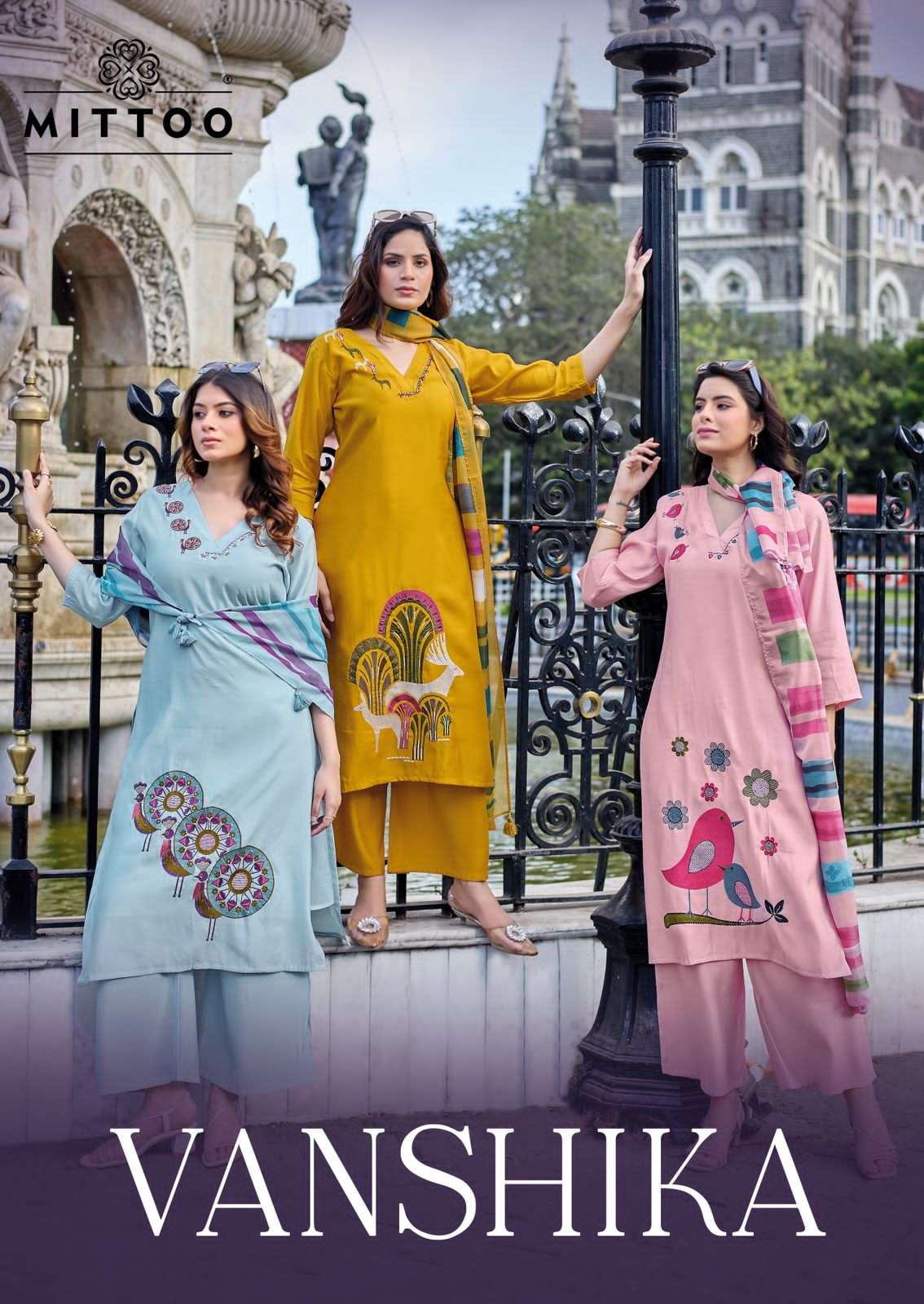 Mittoo Vanshika Roman Silk Thread Work Palazzo Suit Set - Amrah Wholesale