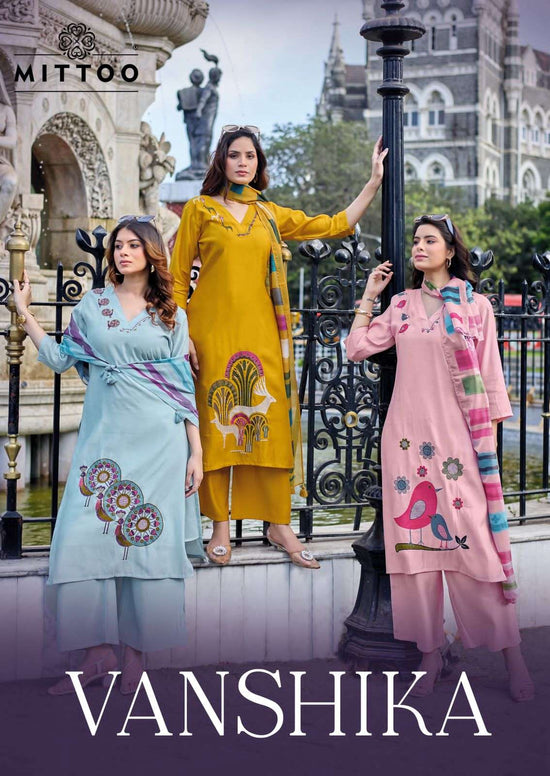 Mittoo Vanshika Roman Silk Thread Work Palazzo Suit Set - Amrah Wholesale