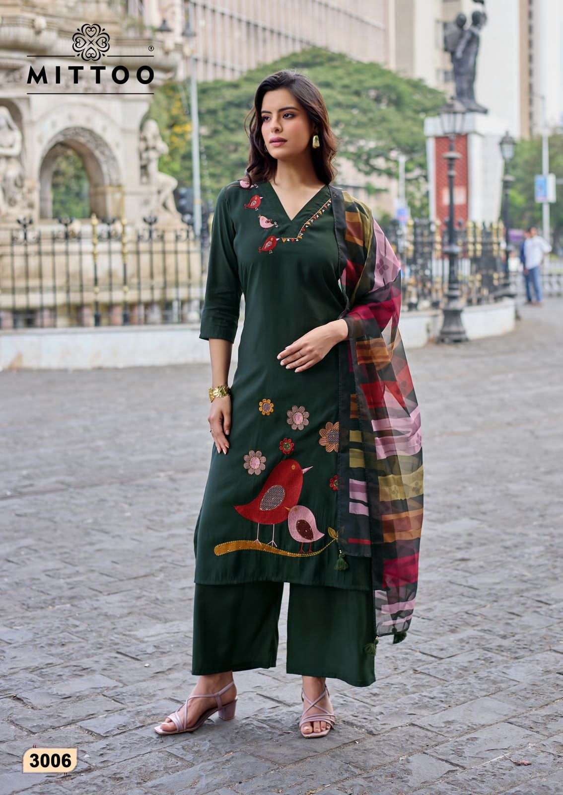 Mittoo Vanshika Roman Silk Thread Work Palazzo Suit Set - Amrah Wholesale