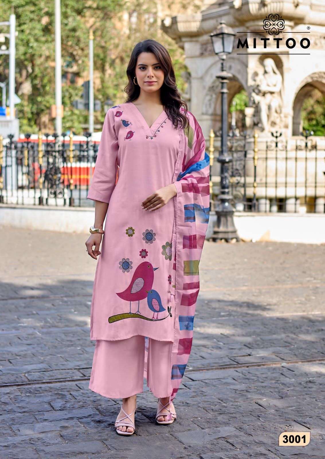 Mittoo Vanshika Roman Silk Thread Work Palazzo Suit Set - Amrah Wholesale
