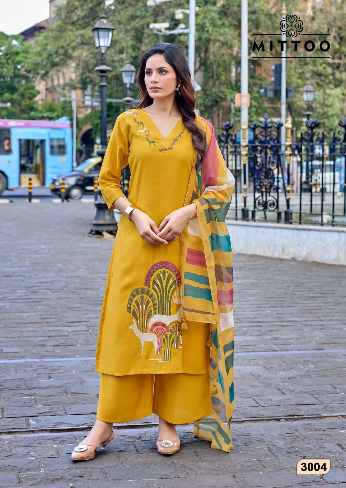 Mittoo Vanshika Roman Silk Thread Work Palazzo Suit Set - Amrah Wholesale