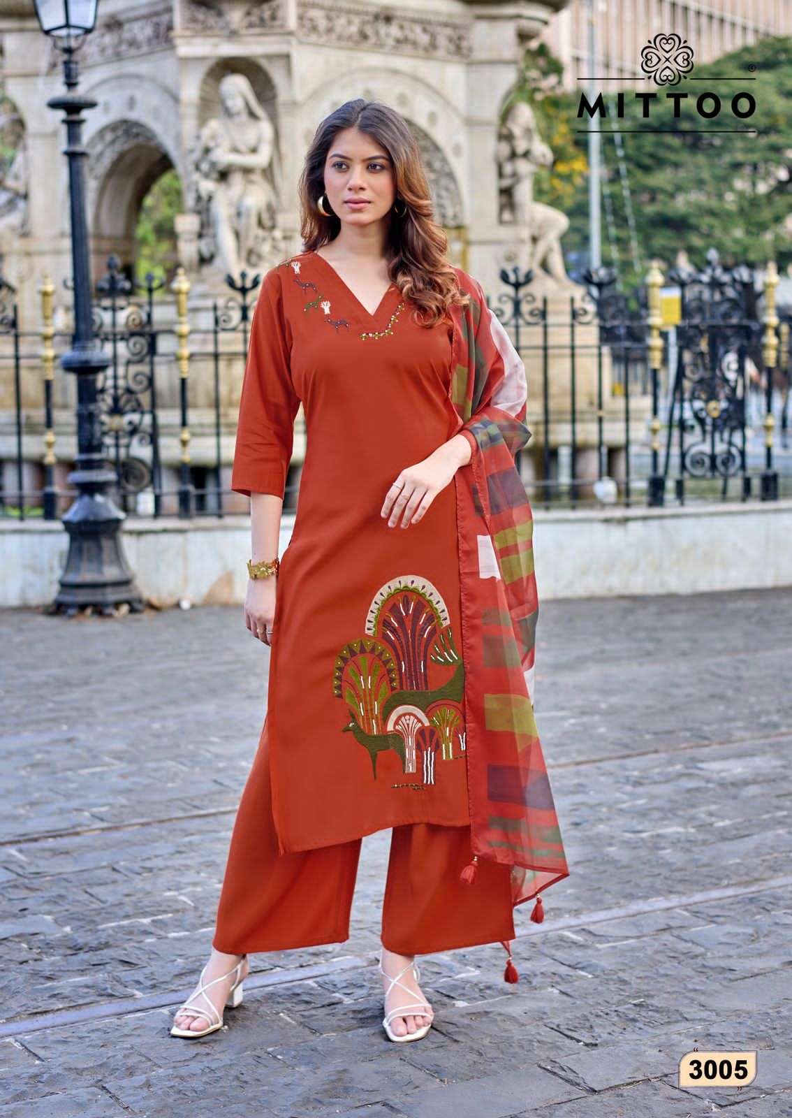 Mittoo Vanshika Roman Silk Thread Work Palazzo Suit Set - Amrah Wholesale