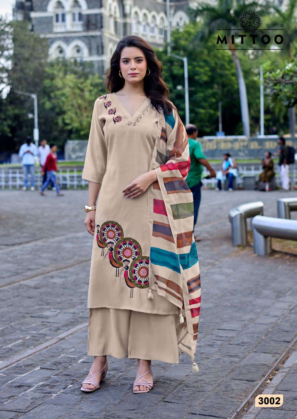Mittoo Vanshika Roman Silk Thread Work Palazzo Suit Set - Amrah Wholesale
