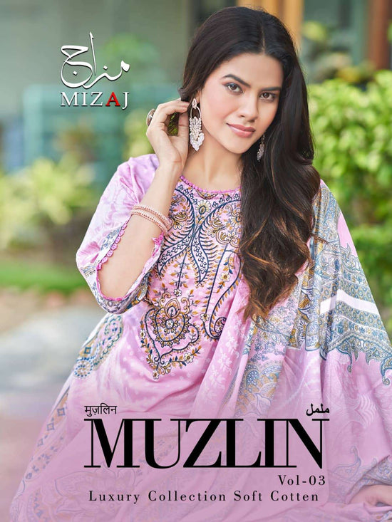 Mizaj Muzlin Vol 3 Premium Soft Cotton Dress Material - Amrah Wholesale