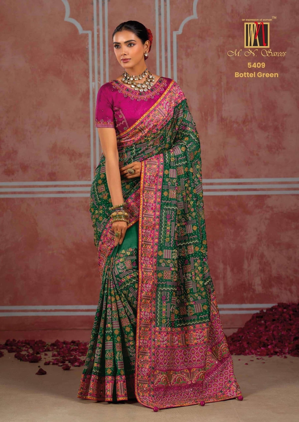 M.N SAREES 5409 HIT Premium Silk Diamond Embroidery Saree - Amrah Wholesale