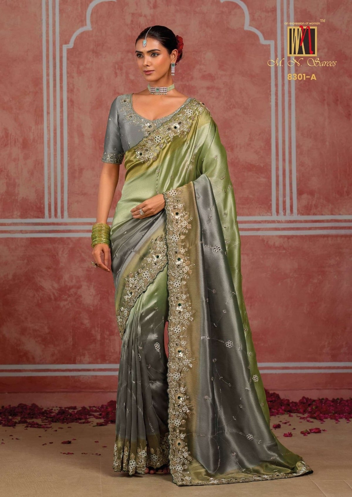 M.N SAREES 5409 HIT Premium Silk Diamond Embroidery Saree - Amrah Wholesale