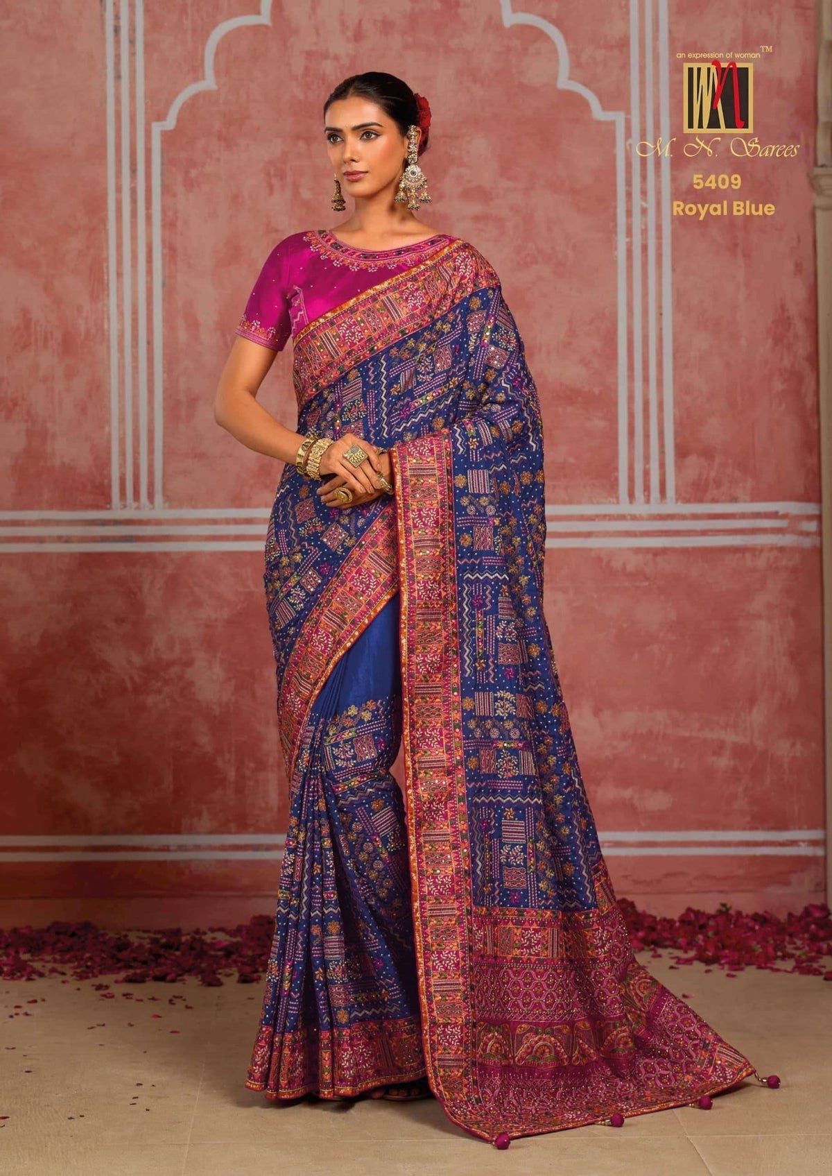 M.N SAREES 5409 HIT Premium Silk Diamond Embroidery Saree - Amrah Wholesale