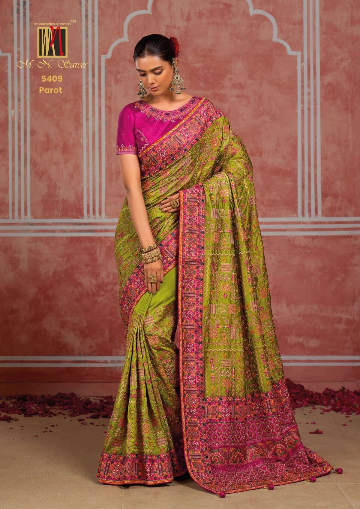 M.N SAREES 5409 HIT Premium Silk Diamond Embroidery Saree - Amrah Wholesale