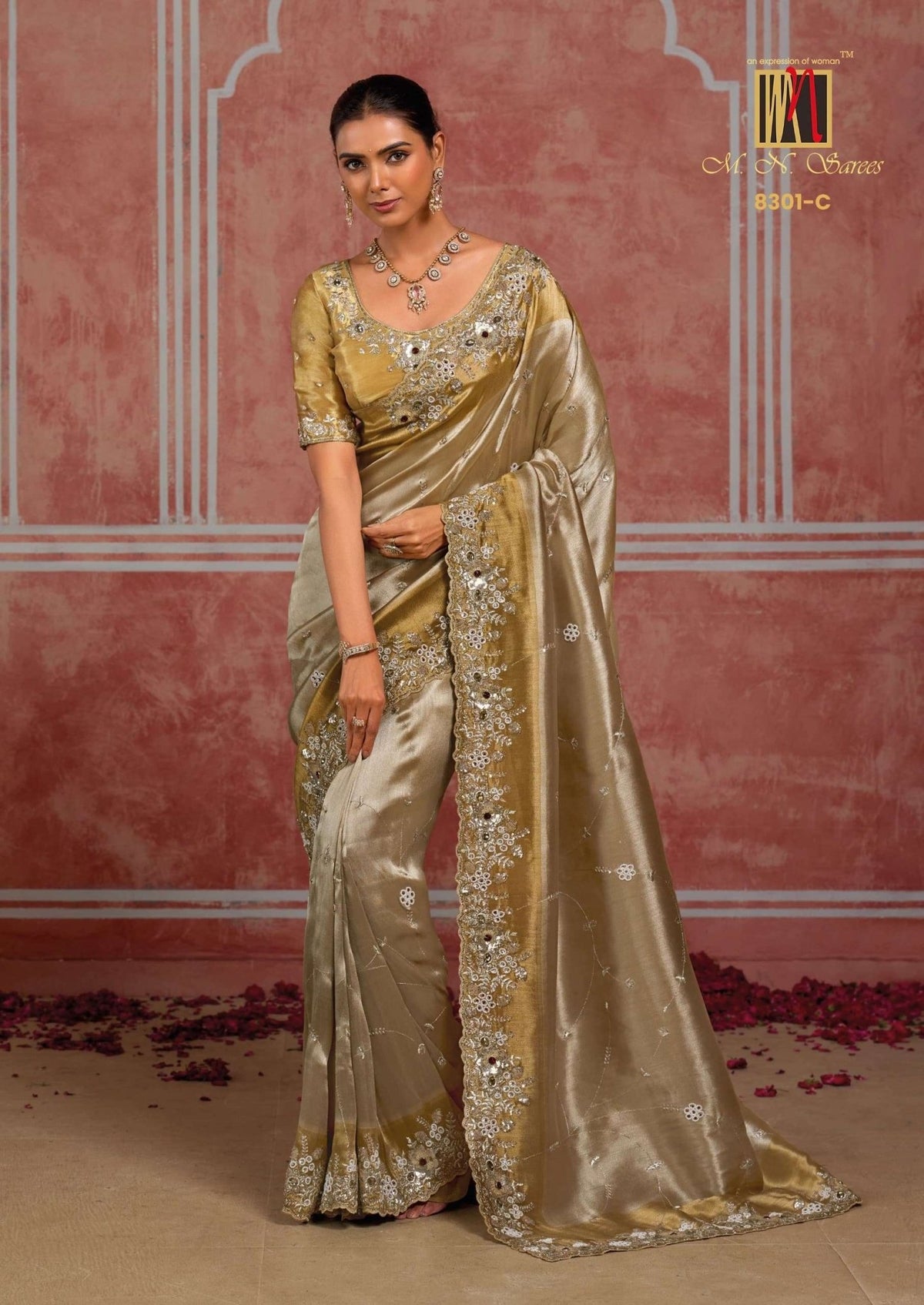 M.N SAREES 5409 HIT Premium Silk Diamond Embroidery Saree - Amrah Wholesale