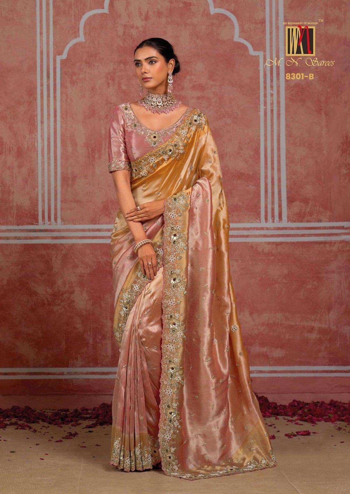 M.N SAREES 5409 HIT Premium Silk Diamond Embroidery Saree - Amrah Wholesale