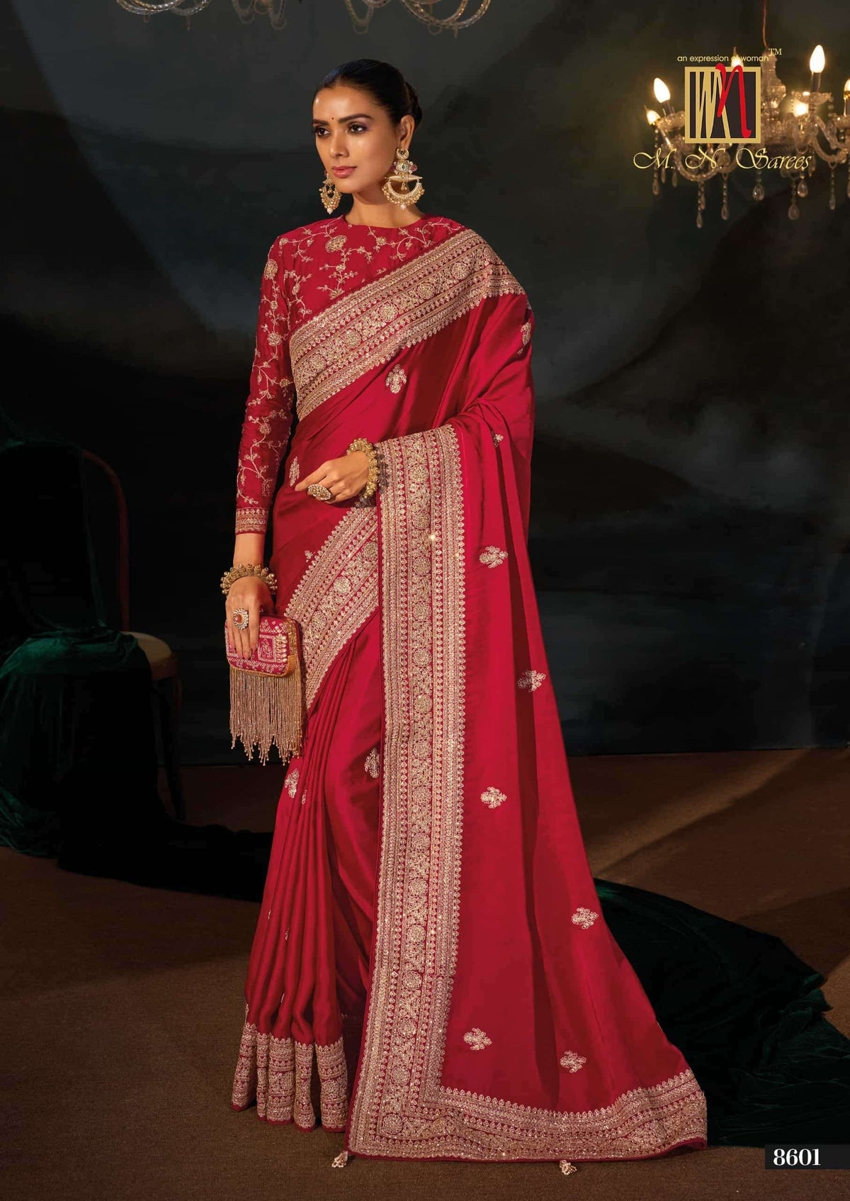 M.N SAREES 8600 SERIES Kanjivaram Silk Jari Work Embroidered Saree