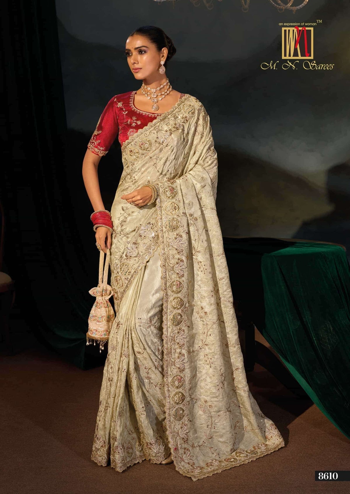 M.N SAREES 8600 SERIES Kanjivaram Silk Jari Work Embroidered Saree