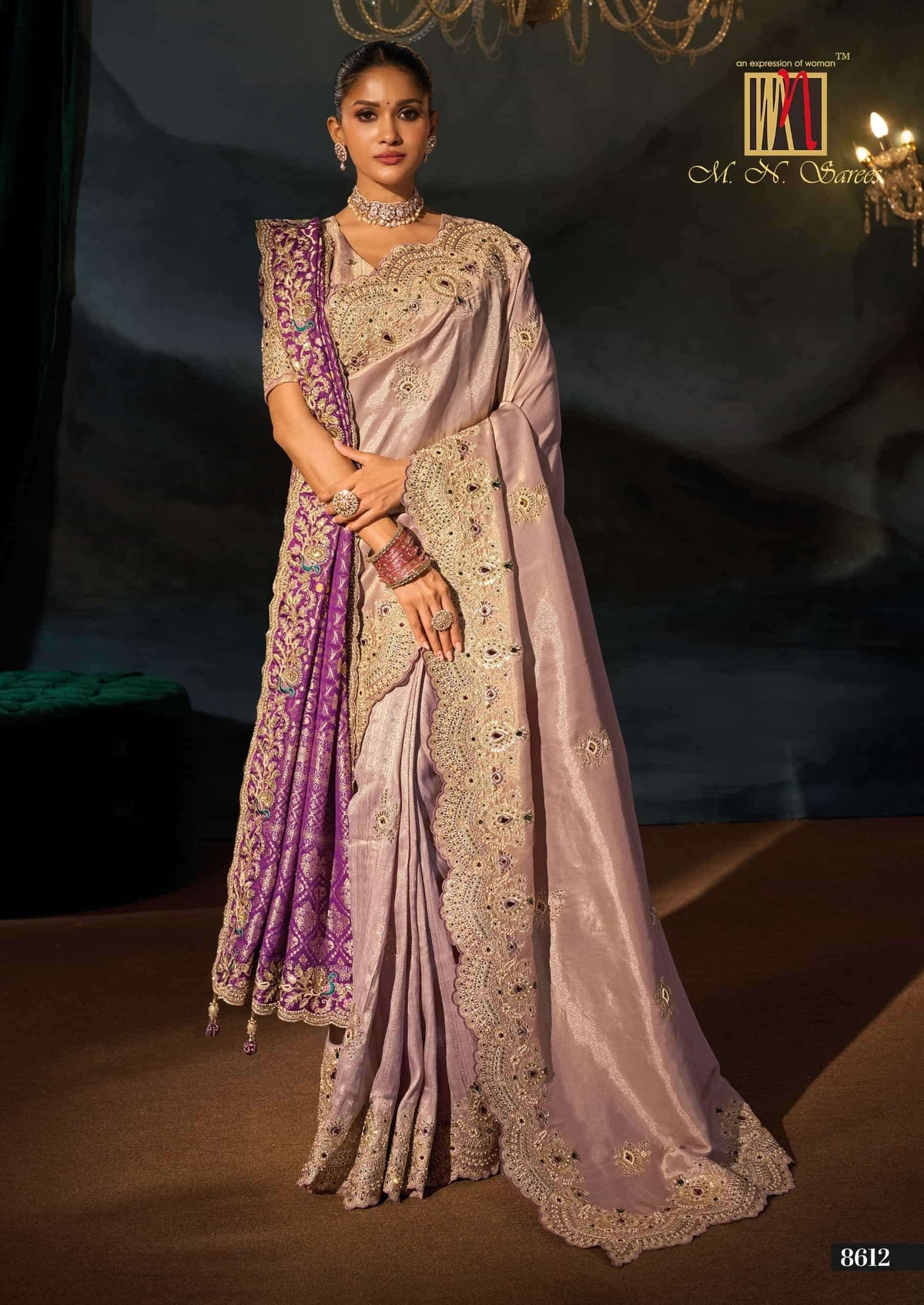 M.N SAREES 8600 SERIES Kanjivaram Silk Jari Work Embroidered Saree