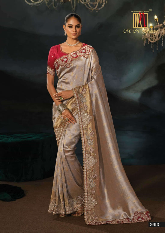 M.N SAREES 8600 SERIES Kanjivaram Silk Jari Work Embroidered Saree