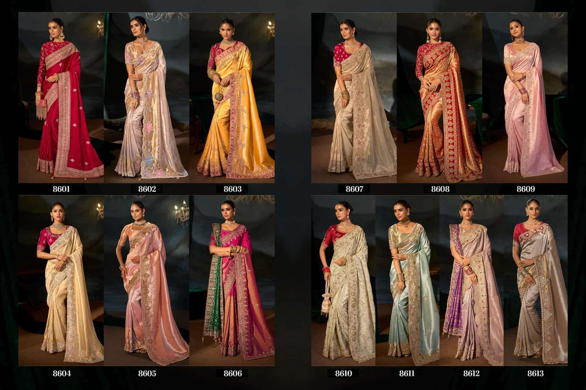 M.N SAREES 8600 SERIES Kanjivaram Silk Jari Work Embroidered Saree