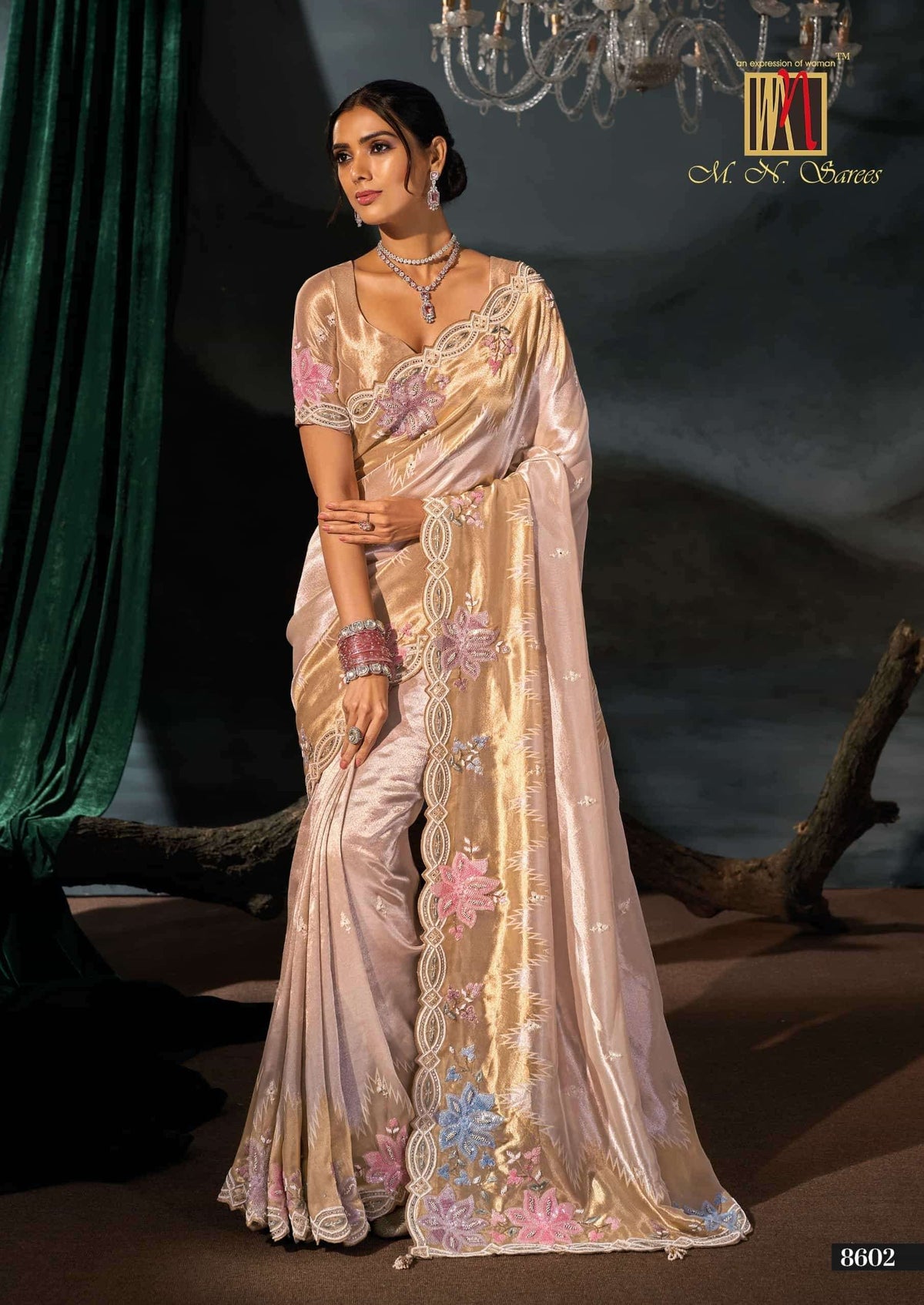 M.N SAREES 8600 SERIES Kanjivaram Silk Jari Work Embroidered Saree