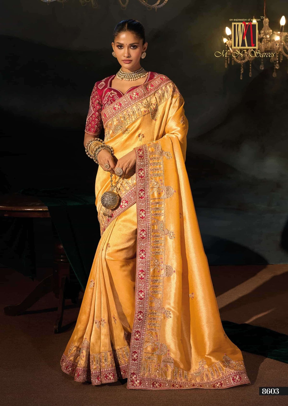 M.N SAREES 8600 SERIES Kanjivaram Silk Jari Work Embroidered Saree