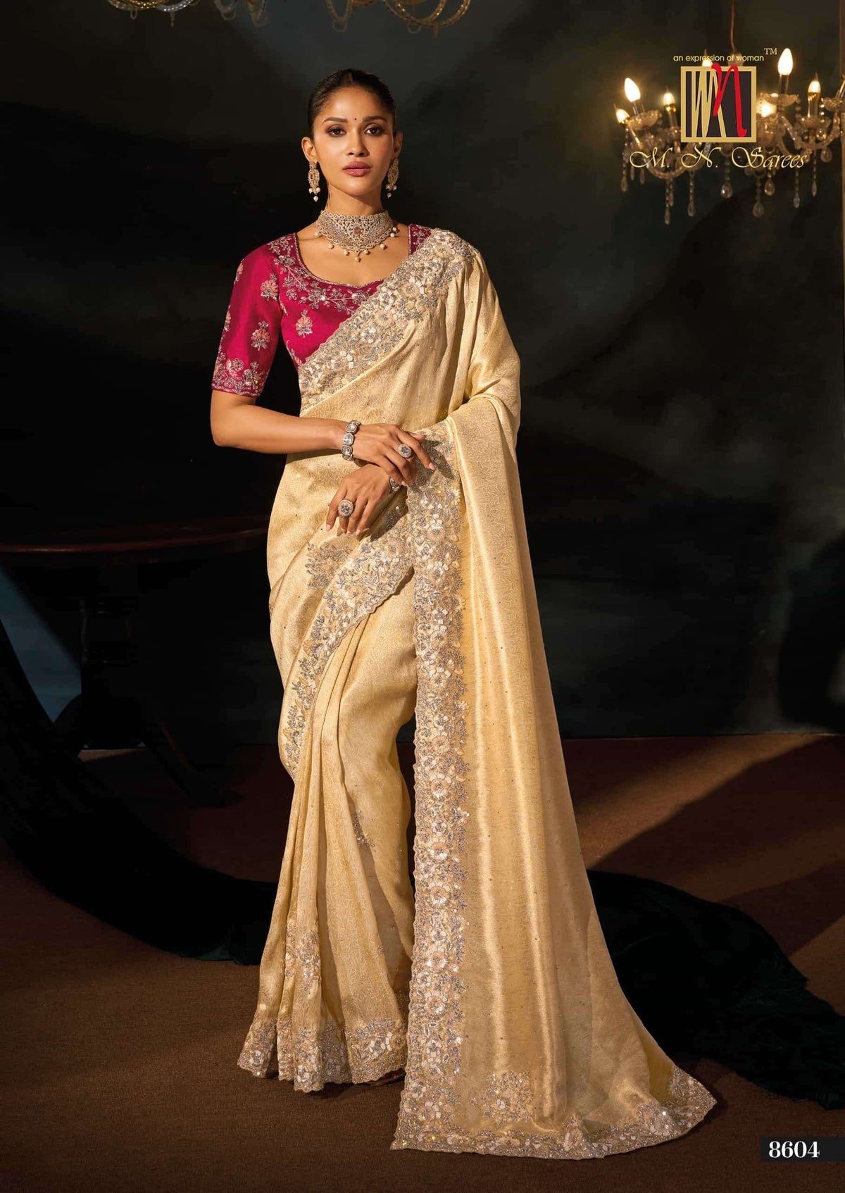 M.N SAREES 8600 SERIES Kanjivaram Silk Jari Work Embroidered Saree