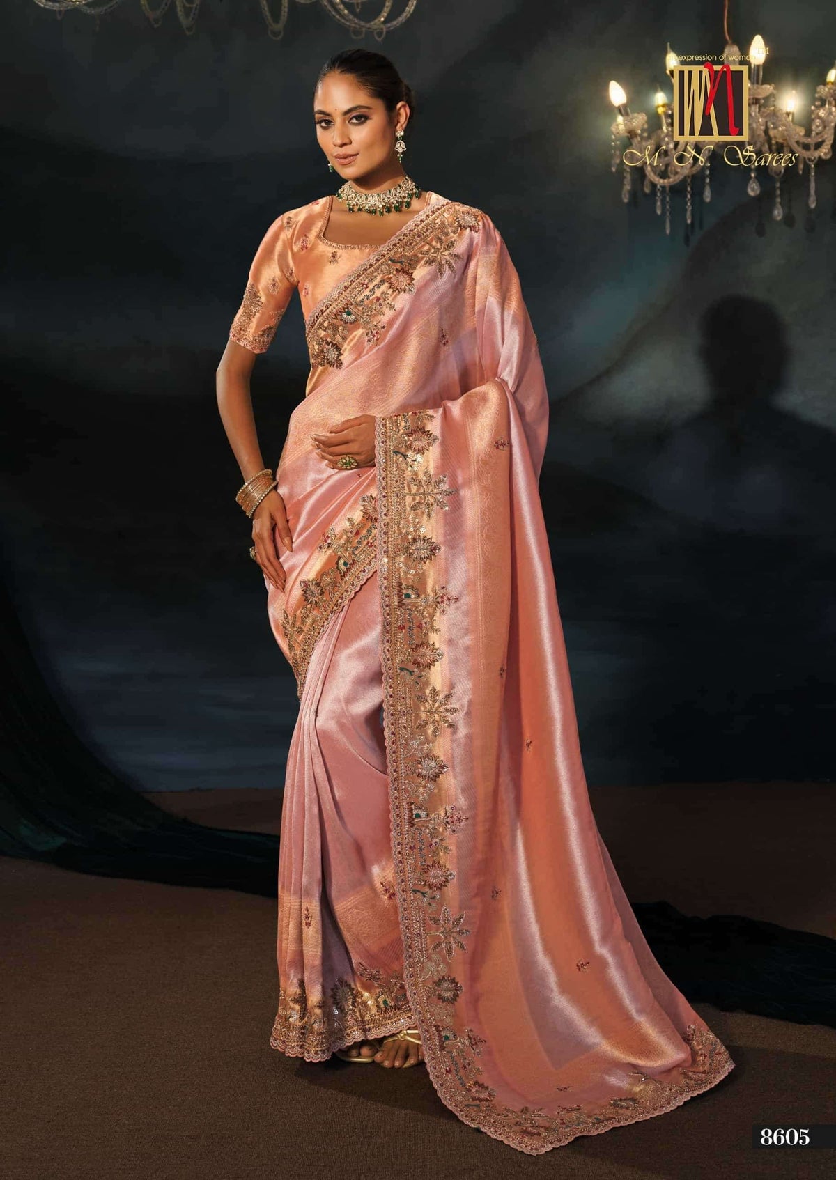 M.N SAREES 8600 SERIES Kanjivaram Silk Jari Work Embroidered Saree