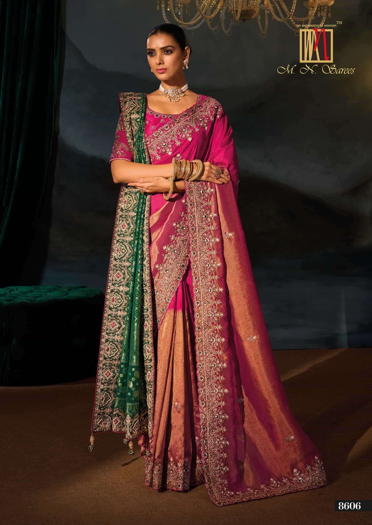 M.N SAREES 8600 SERIES Kanjivaram Silk Jari Work Embroidered Saree