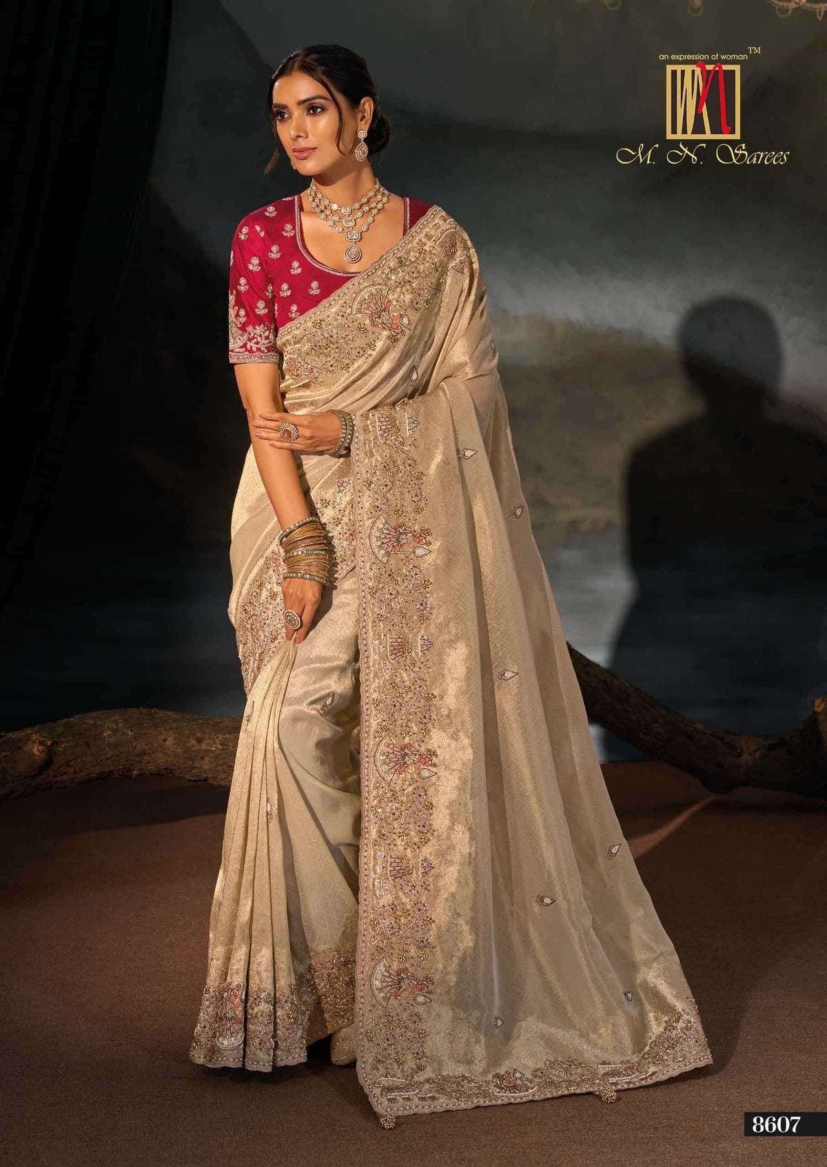 M.N SAREES 8600 SERIES Kanjivaram Silk Jari Work Embroidered Saree