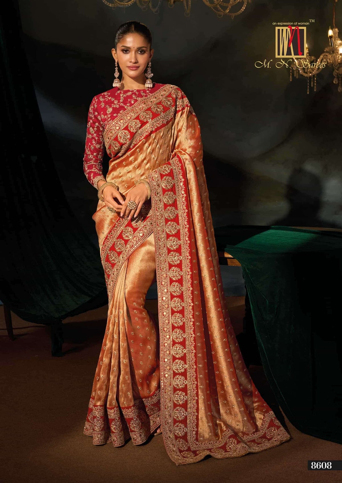 M.N SAREES 8600 SERIES Kanjivaram Silk Jari Work Embroidered Saree