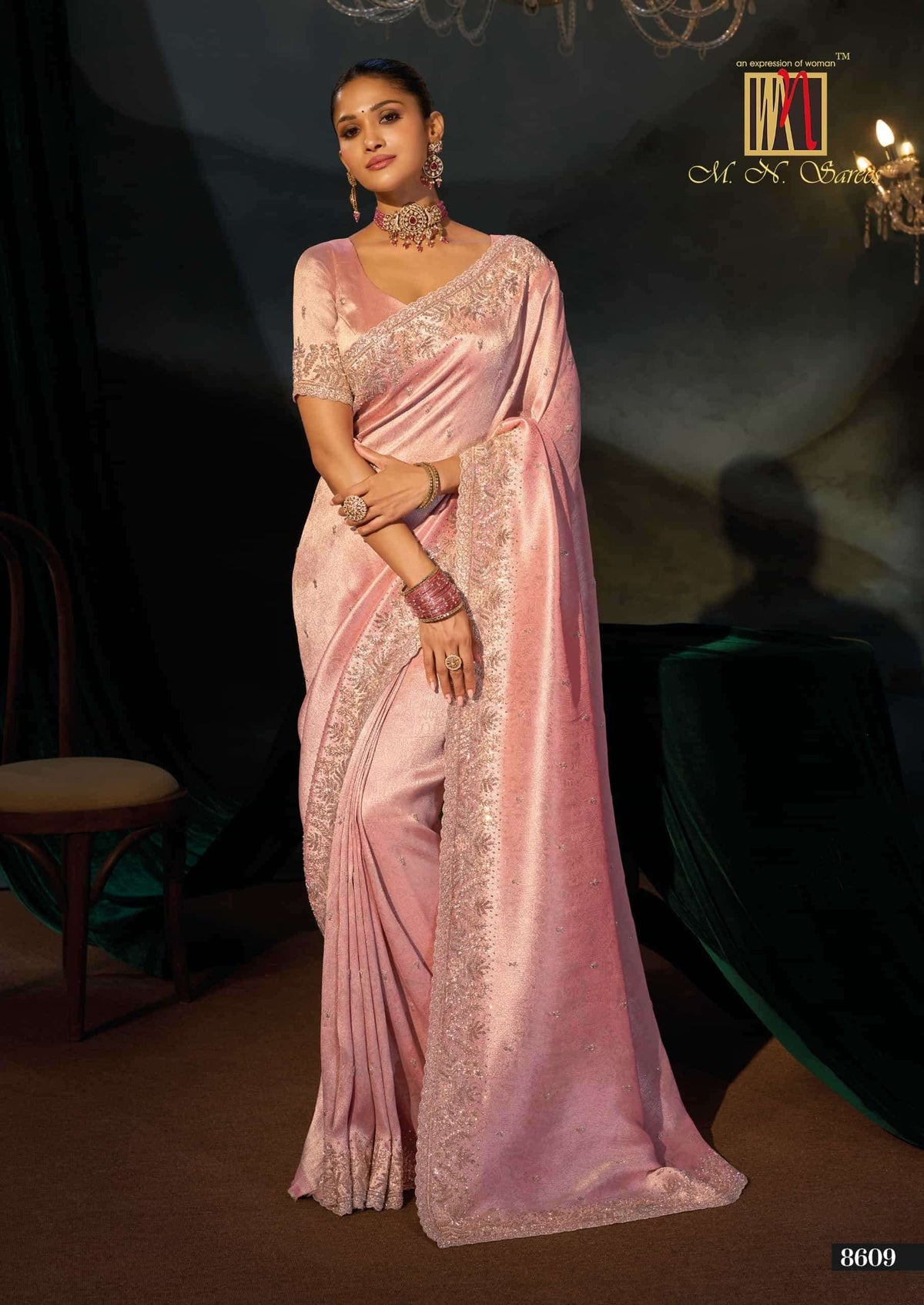M.N SAREES 8600 SERIES Kanjivaram Silk Jari Work Embroidered Saree