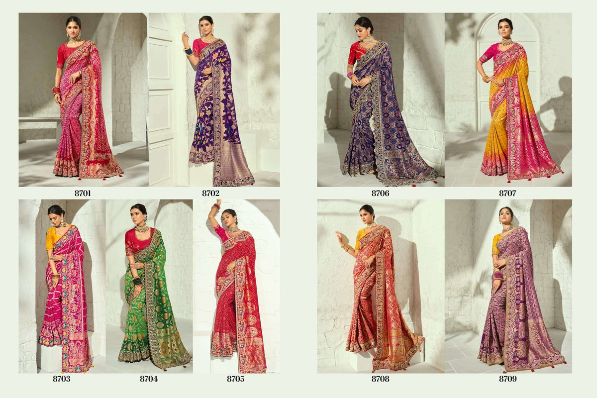 M.N SAREES 8700 SERIES Georgette Bhandhej Saree