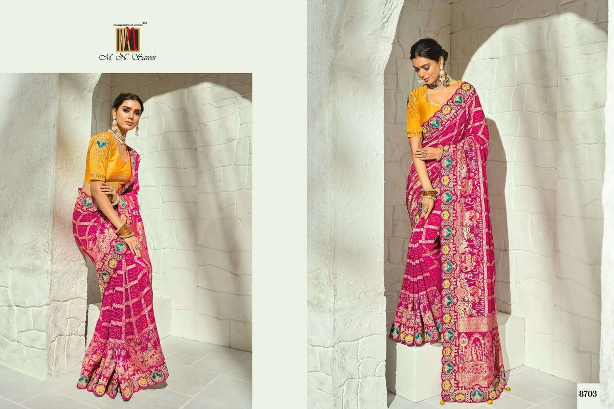 M.N SAREES 8700 SERIES Georgette Bhandhej Saree