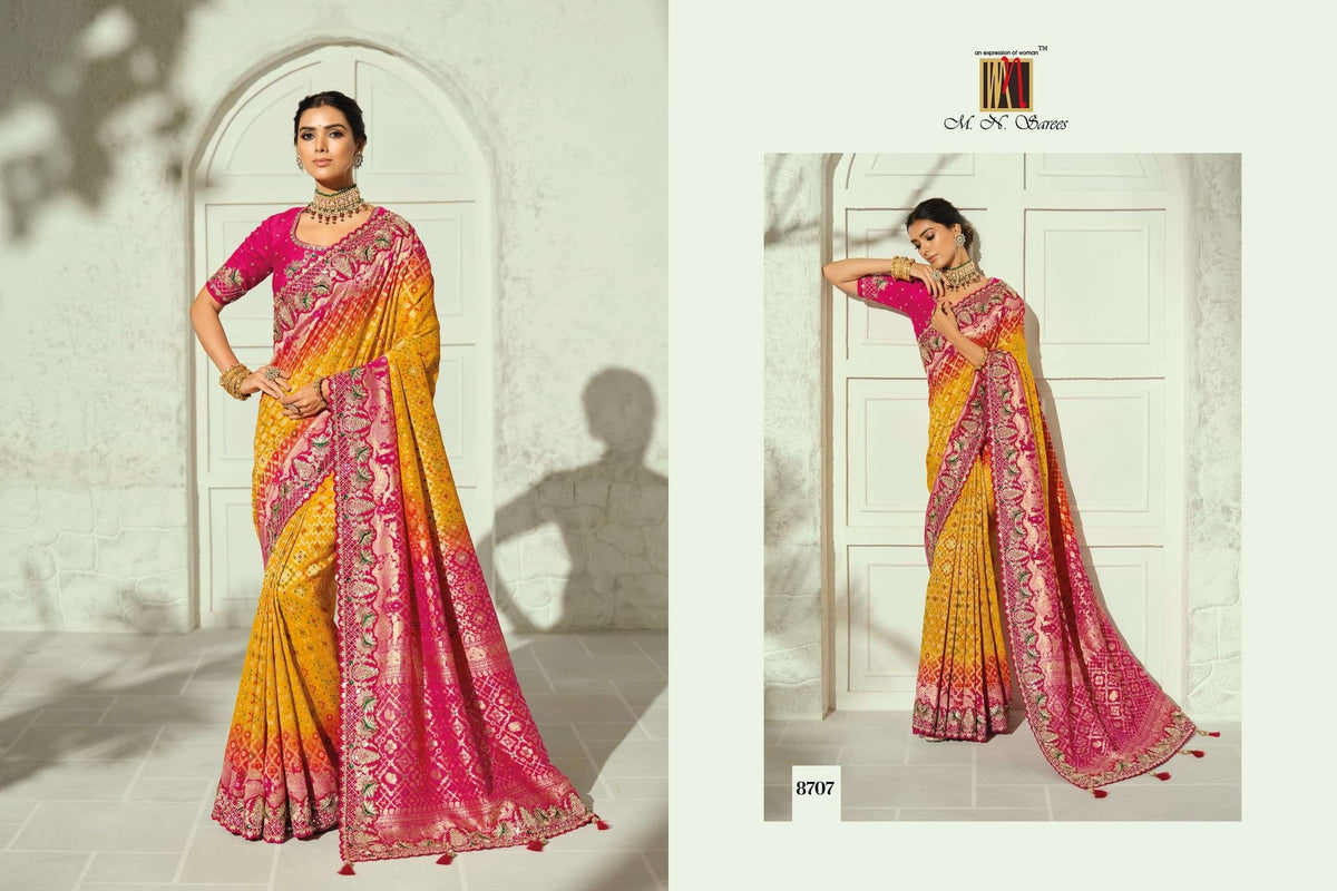 M.N SAREES 8700 SERIES Georgette Bhandhej Saree