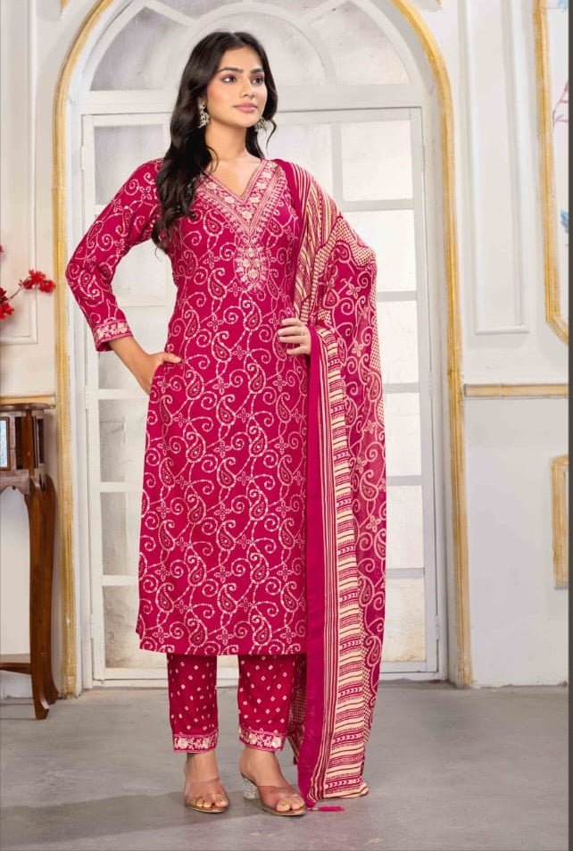 Moksh Gori D No 1439 Rayon Kurti Pant Dupatta Set - Amrah Wholesale