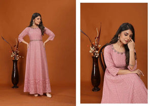 Moksh International Mahek Faux Embroidery Gowns - Amrah Wholesale