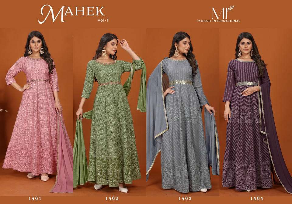 Moksh International Mahek Faux Embroidery Gowns - Amrah Wholesale