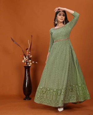Moksh International Mahek Faux Embroidery Gowns - Amrah Wholesale