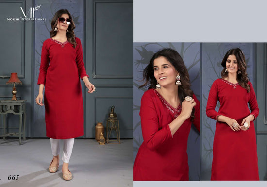 Moksh International Mirror Vol-2 Pure Cotton Handwork Stitched Kurtis