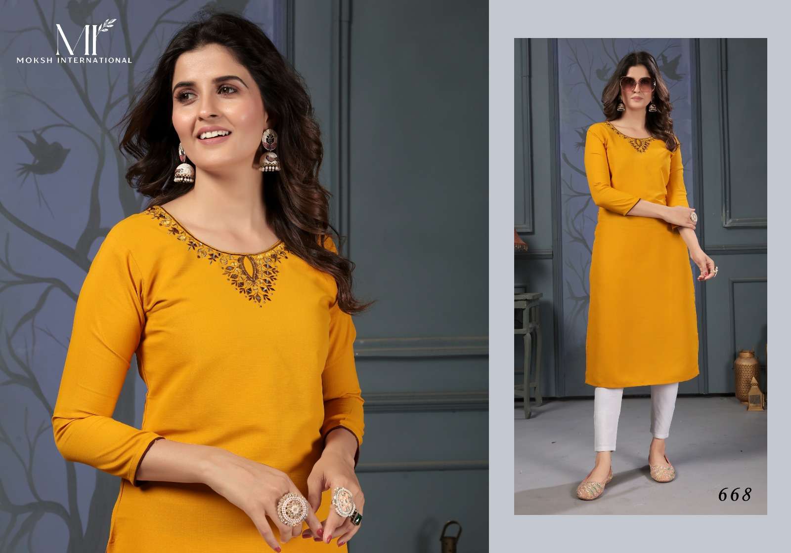 Moksh International Mirror Vol-2 Pure Cotton Handwork Stitched Kurtis