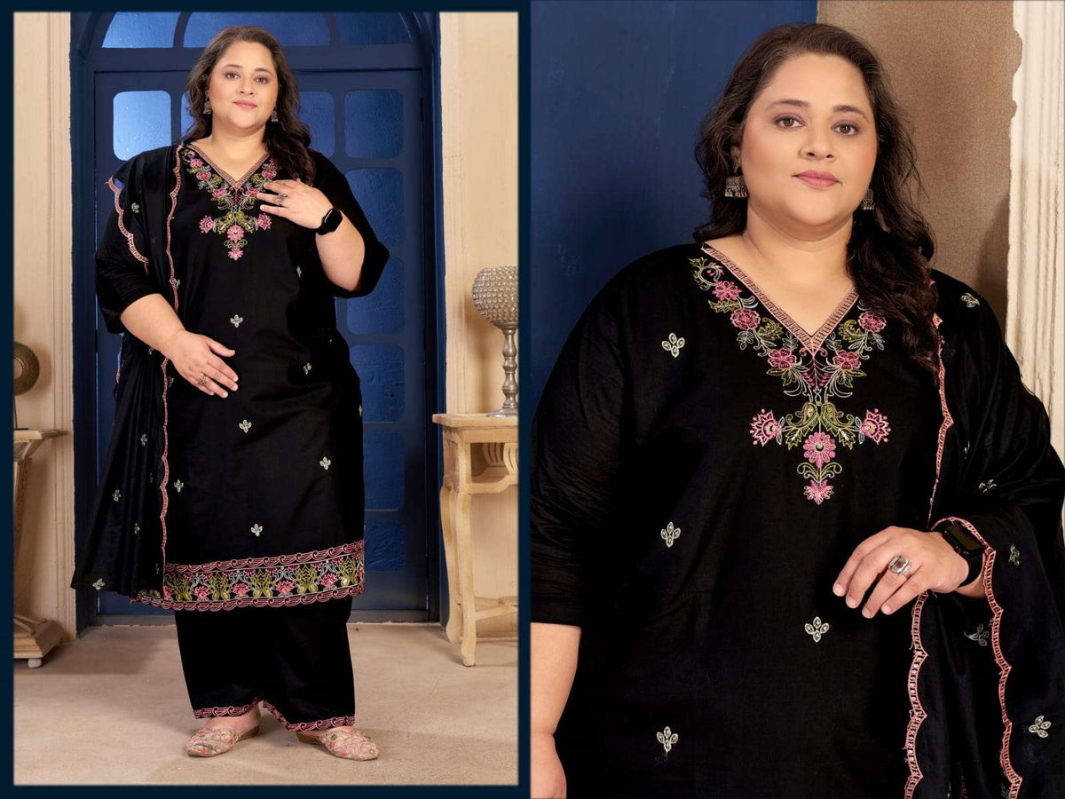 Moksh International Plus Size Pure Cotton Vol-2 Embroidered Salwar Suit Set