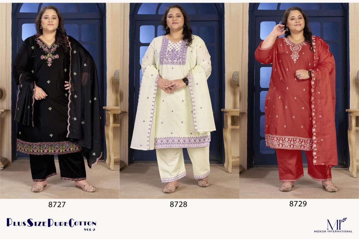 Moksh International Plus Size Pure Cotton Vol-2 Embroidered Salwar Suit Set