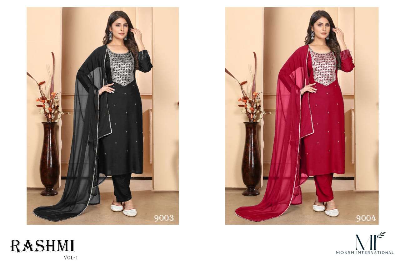 MOKSH INTERNATIONAL RASHMI VOL-1 Rayon Printed Stitched Dress Set